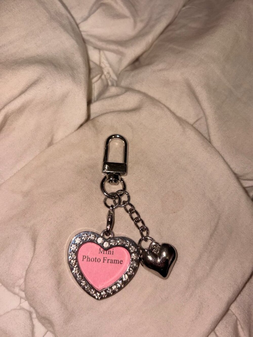 Free People Rhinestone Heart Mini Photo Frame Bag Charm Coquette Key Chain